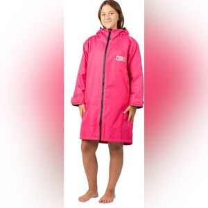 Swim Parka Hooded Terry-Lined Robe for Kids - Bright Pink Gray Lining - size XS